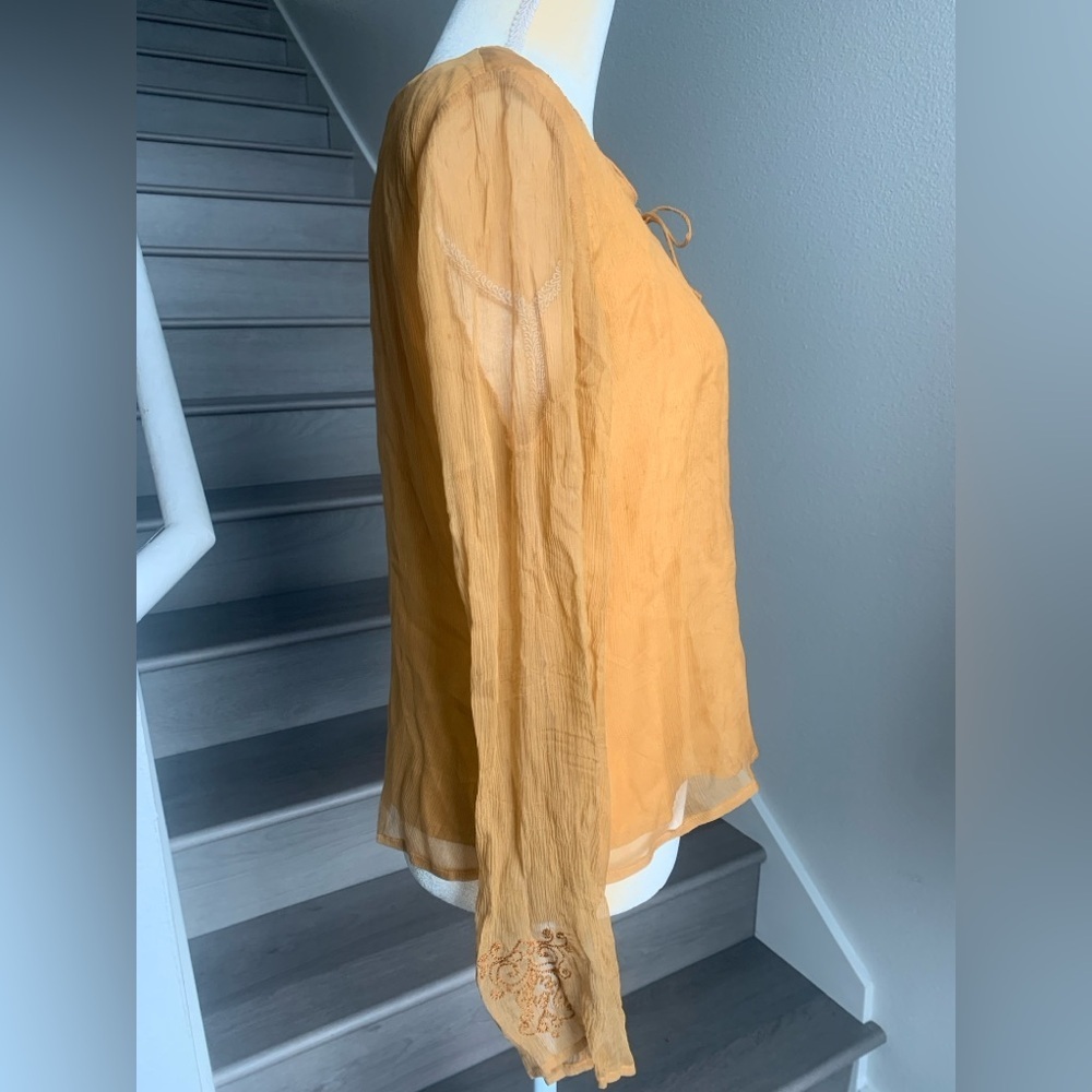 New York City Design Co Embroidered Tie-Neck Blouse in Mustard - Picture 5 of 9